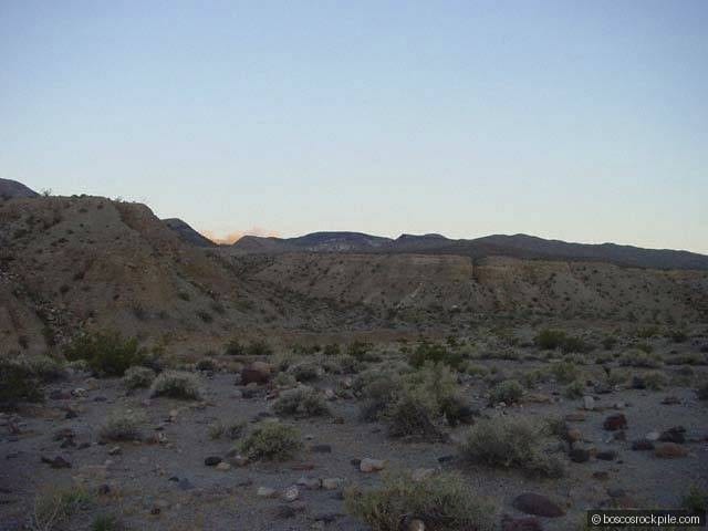 The desert basin at dusk, on the valley floor below sea level.